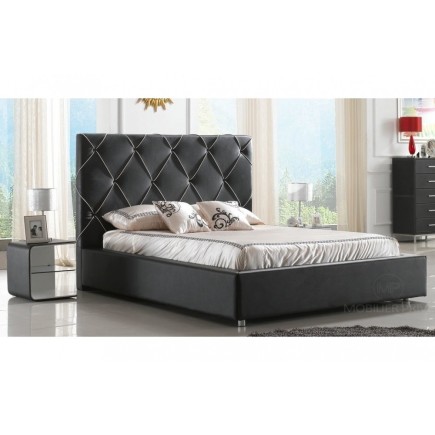 Lit en cuir italien de luxe ENJOY, noir liseret blanc