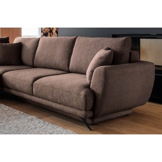 Canapé d'angle convertible - LARSON - en tissu Luxe - 5 places, marron, angle gauche (vu de face)