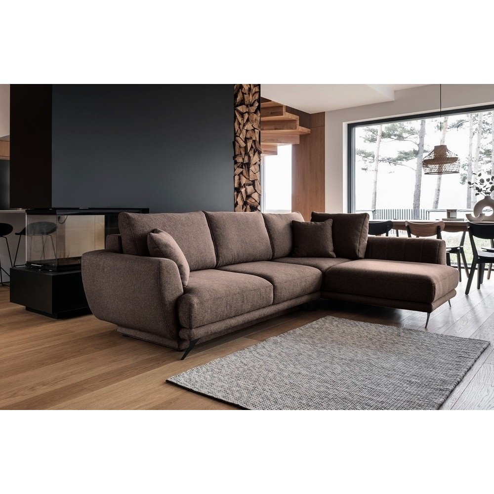 Canapé d'angle convertible - LARSON - en tissu Luxe, 5 places, marron, angle droit (vu de face)