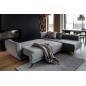 Canapé d'angle convertible - LARSON - en tissu Luxe, 5 places, marron, angle droit (vu de face)