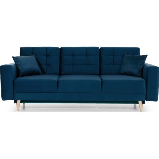 Canapé 3 places convertible - en tissu de qualité bleu, ASVENA VELOURS