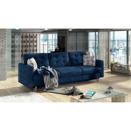 Canapé 3 places convertible - en tissu de qualité bleu, ASVENA VELOURS