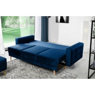 Canapé 3 places convertible - en tissu de qualité bleu, ASVENA VELOURS