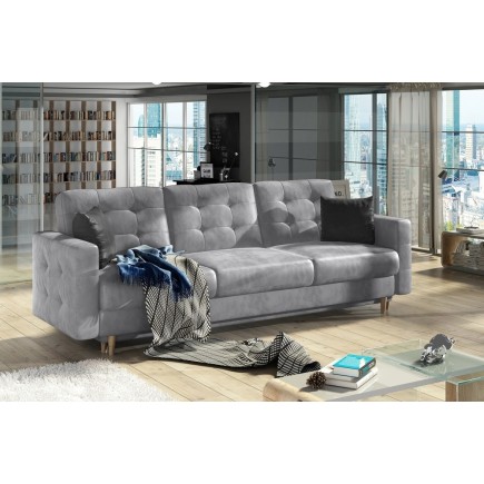Canapé 3 places convertible - en tissu de qualité gris clair, ASVENA VELOURS