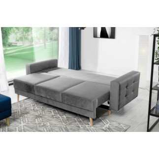 Canapé 3 places convertible - en tissu de qualité gris clair, ASVENA VELOURS