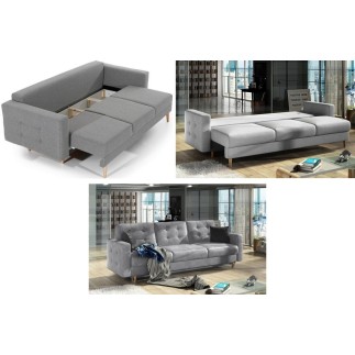 Canapé 3 places convertible - en tissu de qualité gris clair, ASVENA VELOURS