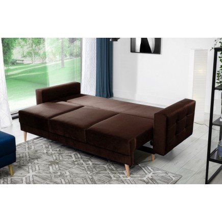 Canapé 3 places convertible - en tissu de qualité marron, ASVENA VELOURS, Marron foncé
