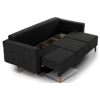 Canapé 3 places convertible - en tissu de qualité noir, ASVENA
