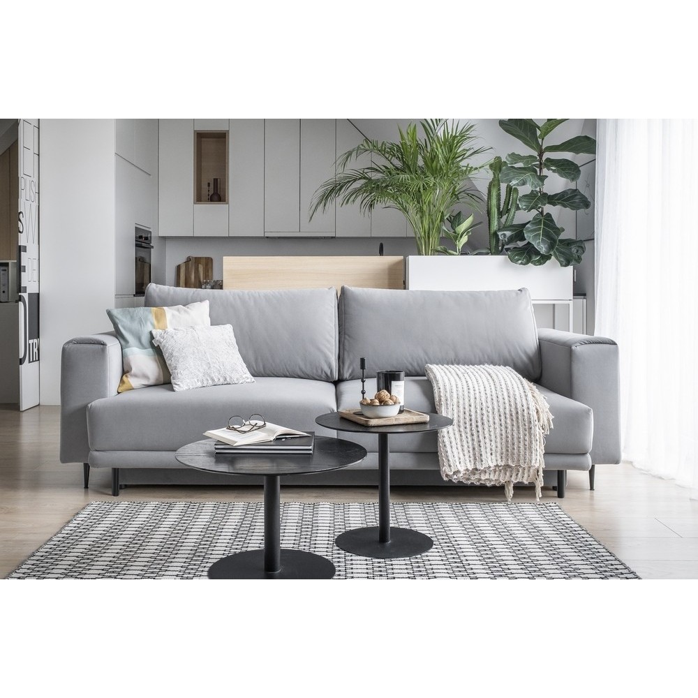 Canapé 3/4 places convertible et espace de rangement, Gris, en velours de qualité, DANY