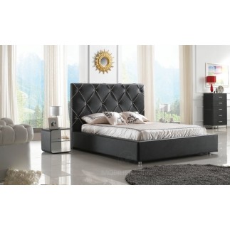 Lit en cuir italien de luxe ENJOY, noir liseret blanc, 180x200