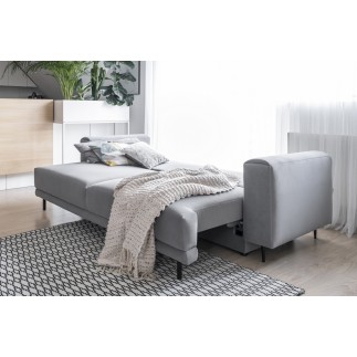 Canapé 3/4 places convertible et espace de rangement, Gris, en velours de qualité, DANY