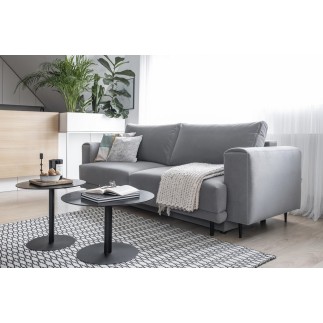 Canapé 3/4 places convertible et espace de rangement, Gris, en velours de qualité, DANY