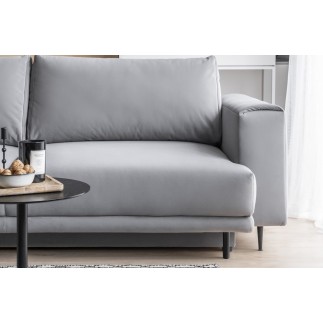 Canapé 3/4 places convertible et espace de rangement, Gris, en velours de qualité, DANY