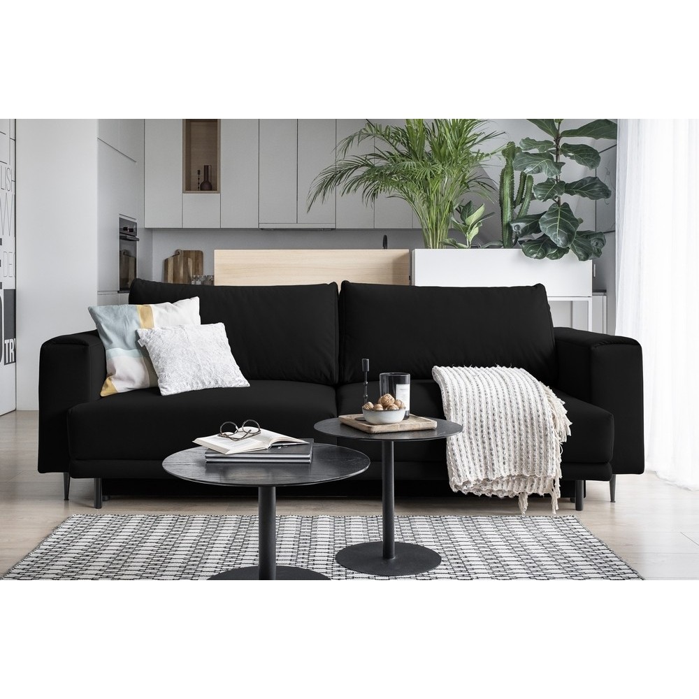 Canapé 3/4 places convertible et espace de rangement - Noir - en velours de qualité, DANY