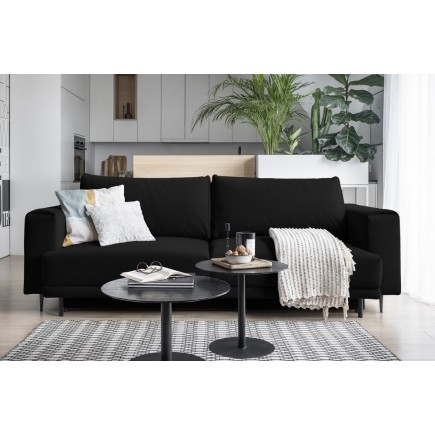 Canapé 3/4 places convertible et espace de rangement - Noir - en velours de qualité, DANY