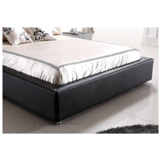 Lit en cuir italien de luxe ENJOY, noir liseret blanc