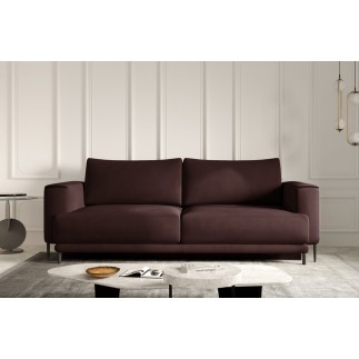 Canapé 3/4 places convertible et espace de rangement, marron, en velours de qualité, DANY