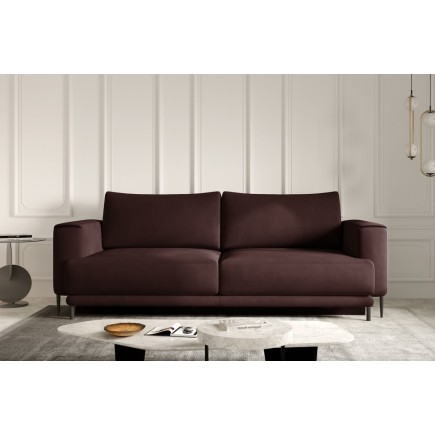 Canapé 3/4 places convertible et espace de rangement, marron, en velours de qualité, DANY