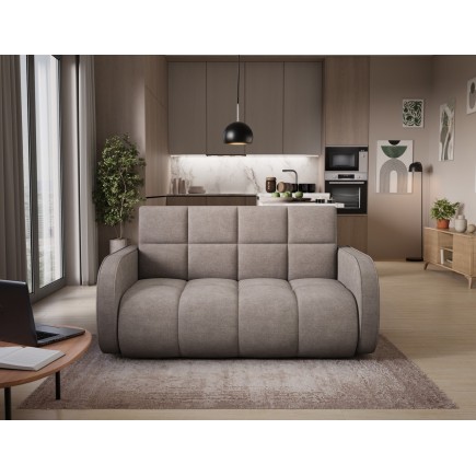 Canapé 2 places convertible tissu doux beige, coffre, DEVON