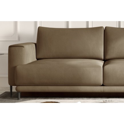 Canapé 3/4 places convertible et espace de rangement - beige - en velours de qualité, DANY
