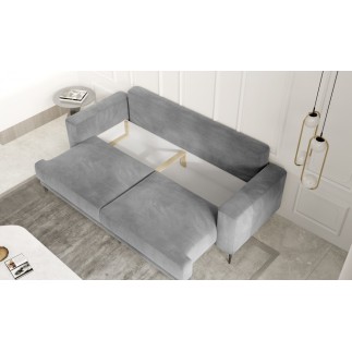 Canapé 3/4 places convertible et espace de rangement - beige - en velours de qualité, DANY
