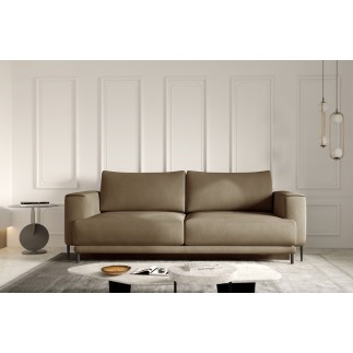 Canapé 3/4 places convertible et espace de rangement - beige - en velours de qualité, DANY