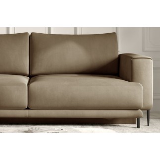 Canapé 3/4 places convertible et espace de rangement - beige - en velours de qualité, DANY