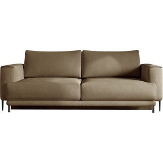 Canapé 3/4 places convertible et espace de rangement - beige - en velours de qualité, DANY