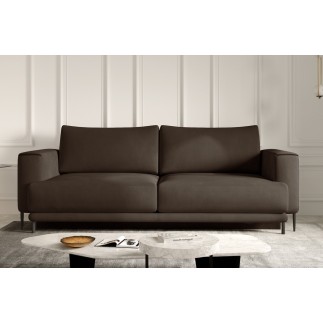 Canapé 3/4 places convertible et espace de rangement - marron - en velours de qualité, DANY