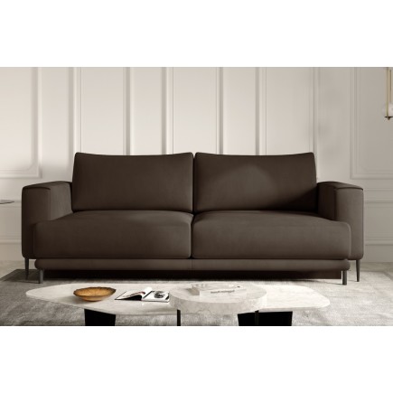 Canapé 3/4 places convertible et espace de rangement - marron - en velours de qualité, DANY