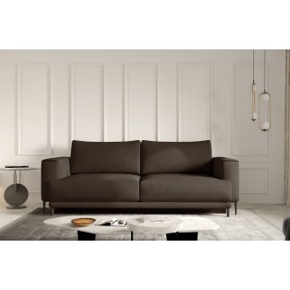Canapé 3/4 places convertible et espace de rangement - marron - en velours de qualité, DANY