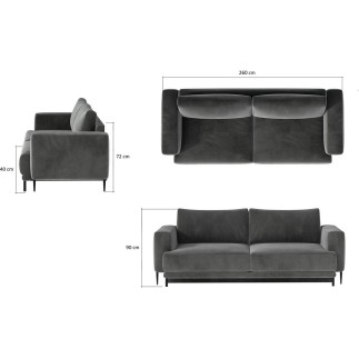 Canapé 3/4 places convertible et espace de rangement - vert - en velours de qualité, DANY