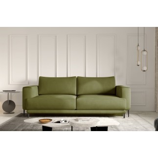 Canapé 3/4 places convertible et espace de rangement - vert olive - en velours de qualité, DANY