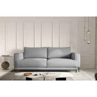 Canapé 3/4 places convertible et espace de rangement - gris - en velours de qualité, DANY