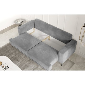 Canapé 3/4 places convertible et espace de rangement - gris - en velours de qualité, DANY