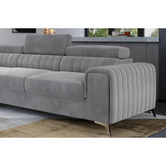 - Canapé d'angle convertible - LARRY VELOURS Luxe, 5 places, gris , angle gauche (vu de face)