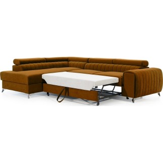 Canapé d'angle convertible - LARRY VELOURS Luxe, bronze, 5 places, angle gauche (vu de face)