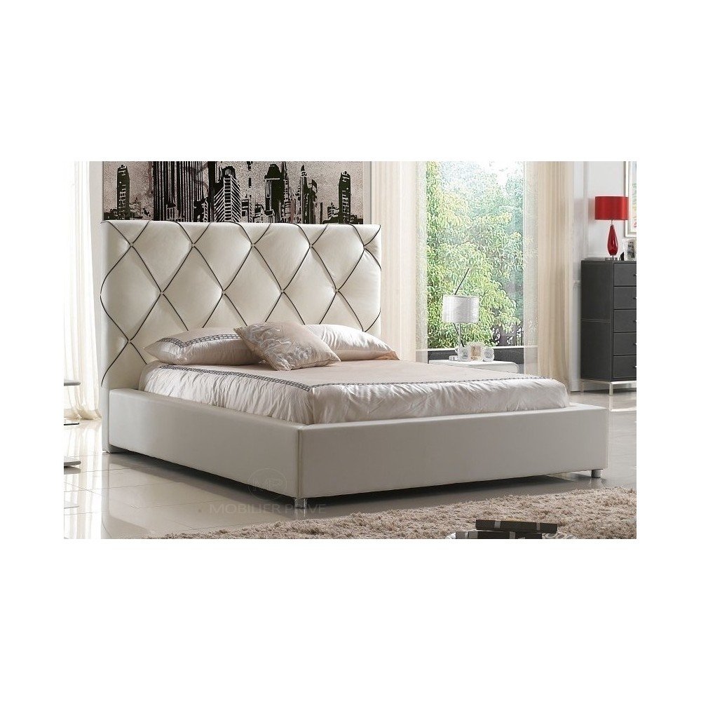 Lit en cuir italien de luxe ENJOY, blanc, 160x200