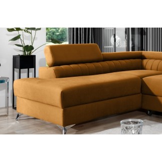 Canapé d'angle convertible - LARRY VELOURS Luxe, bronze, 5 places, angle gauche (vu de face)