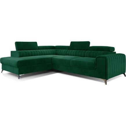 Canapé d'angle convertible - LARRY VELOURS Luxe vert, 5 places, angle gauche (vu de face)