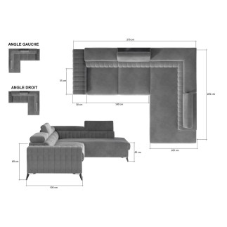 Canapé d'angle convertible - LARRY VELOURS Luxe vert, 5 places, angle gauche (vu de face)