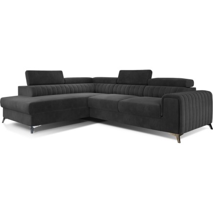 Canapé d'angle convertible - LARRY VELOURS Luxe gris foncé, 5 places, angle gauche (vu de face)