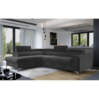 Canapé d'angle convertible - LARRY VELOURS Luxe gris foncé, 5 places, angle gauche (vu de face)