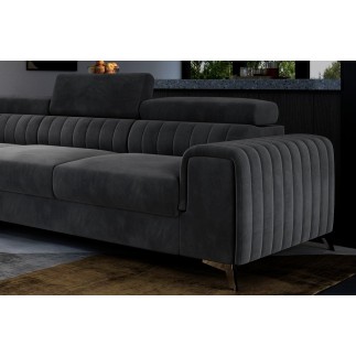 Canapé d'angle convertible - LARRY VELOURS Luxe gris foncé, 5 places, angle gauche (vu de face)