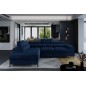 Canapé d'angle convertible - LARRY VELOURS Luxe bleu, 5 places, angle gauche (vu de face)