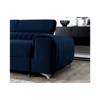 Canapé d'angle convertible - LARRY VELOURS Luxe bleu, 5 places, angle gauche (vu de face)