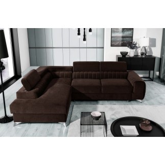 Canapé d'angle convertible - LARRY VELOURS Luxe marron, 5 places, angle gauche (vu de face)
