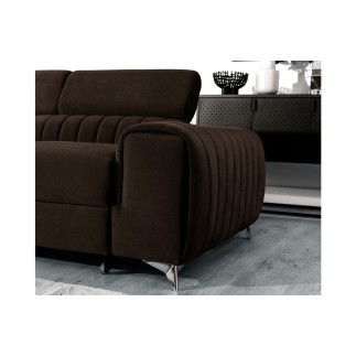 Canapé d'angle convertible - LARRY VELOURS Luxe marron, 5 places, angle gauche (vu de face)