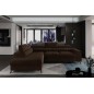 Canapé d'angle convertible - LARRY VELOURS Luxe marron, 5 places, angle gauche (vu de face)