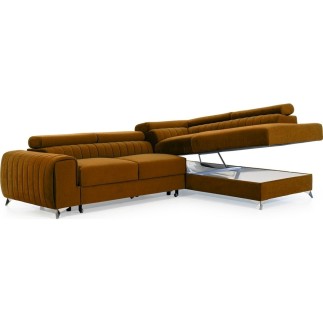 Canapé d'angle convertible - LARRY VELOURS Luxe, bronze, 5 places, angle droit (vu de face)